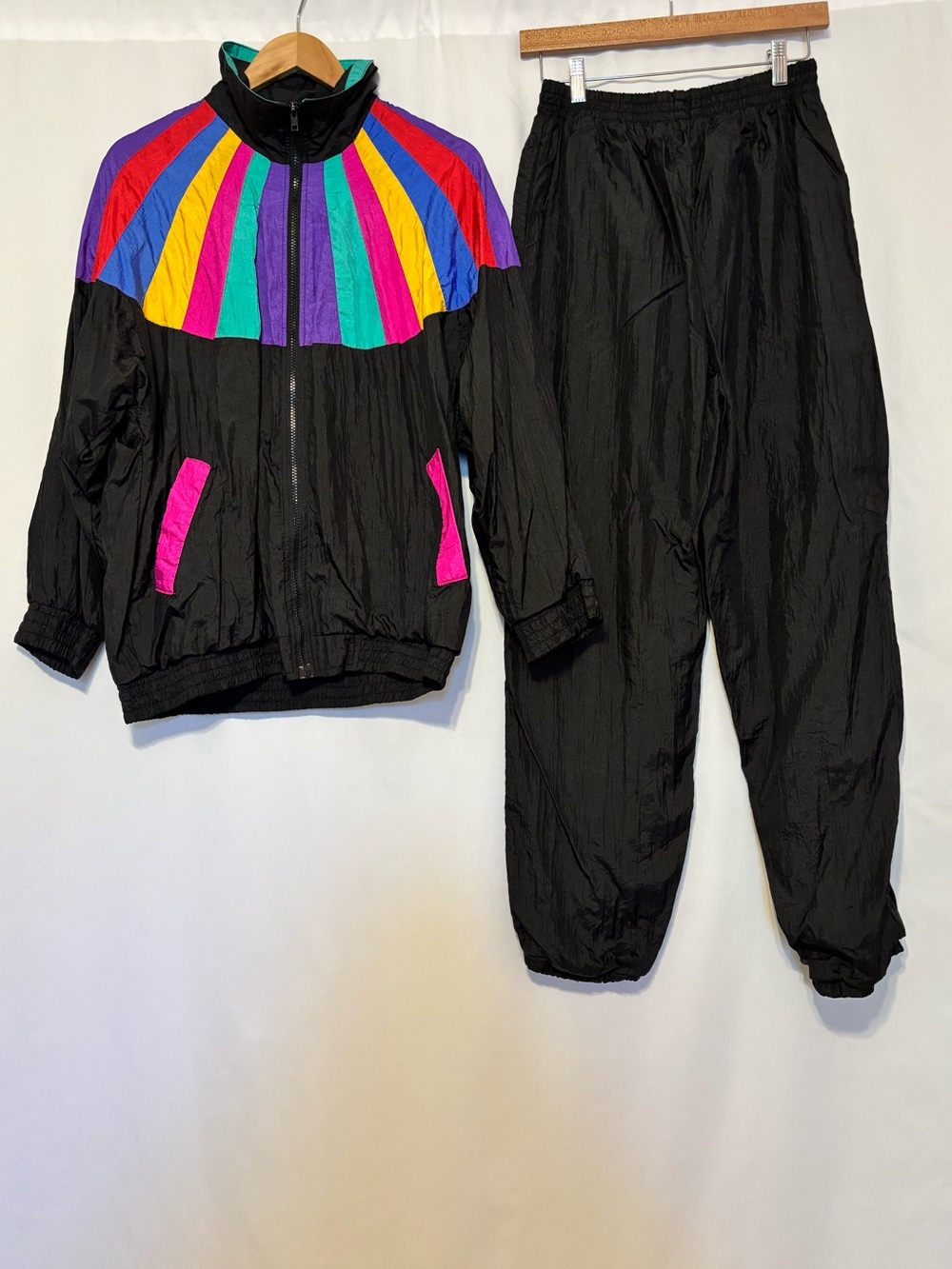 Vintage 80s 90s Slade Neon Rainbow Tracksuit Set Full Shell Suit Medium